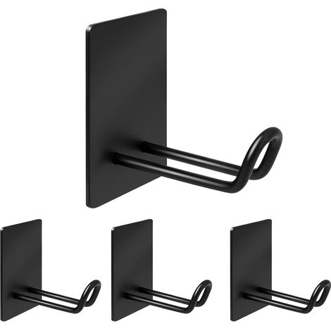 Robuster, selbstklebender, großer Handtuchhaken aus Edelstahl zur Wandmontage in der Dusche – kein Bohren erforderlich. Auch als Hut-, Schlüssel- und Kopfhörerhaken geeignet. Schwarzes 4-teiliges Set. (1/4)