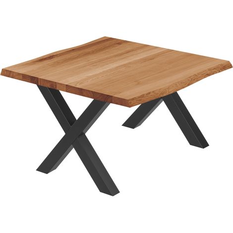 LAMO Manufaktur Esstisch Küchentisch, mit Baumkante 60x60x47 cm (AxBxH), Design, Dunkel / Schwarz, LKB-01-A-004-9005D