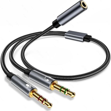Adaptateur Jack 3,5 mm Casque et Micro, 2 vers 1 Deux fiches séparées microphone et casque vers une prise combinée 3,5 mm, pour PC et console (1/5)