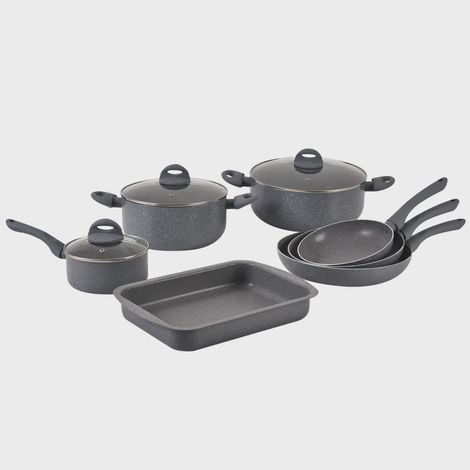 Herzberg 10-piece cookware set with marble coating and roasting pan (Gray)