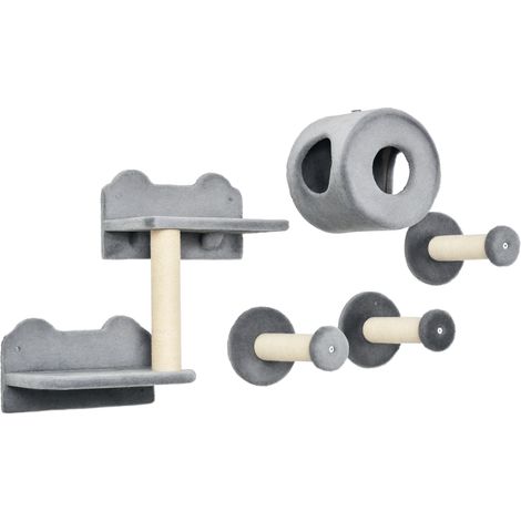 PawHut 5 PC Wall-Mounted Cat Tree Furniture Perch House Scratching Post Grey (1/5)