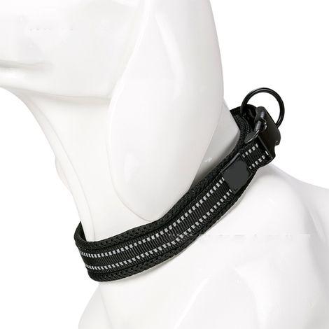 Collier Pour Chien Rembourré Réfléchissant En Nylon Avec Anneau Inox Pour Petit Moyen Grand Chien Noir (1/5)