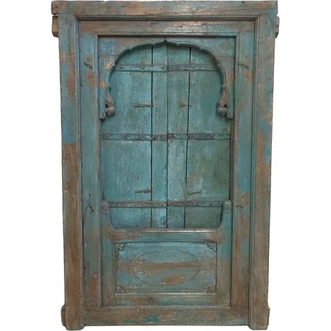 Ventana de madera acabado artesanal azul  105x12x166h cm