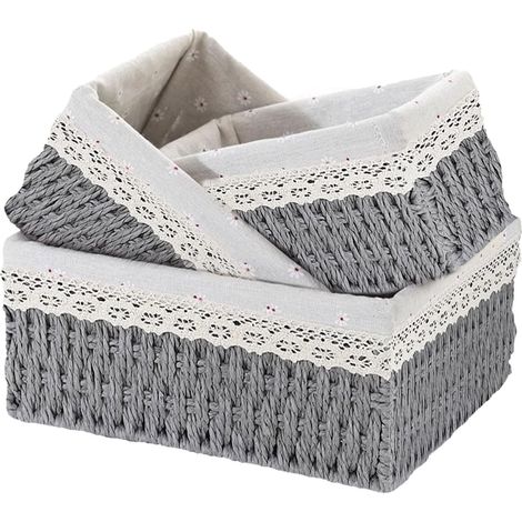 Lot de 3 paniers de rangement tressés pour jouets, maquillage et articles ménagers, paniers de rangement décoratifs pour étagères, chambre d'enfant et salle de bain (gris)