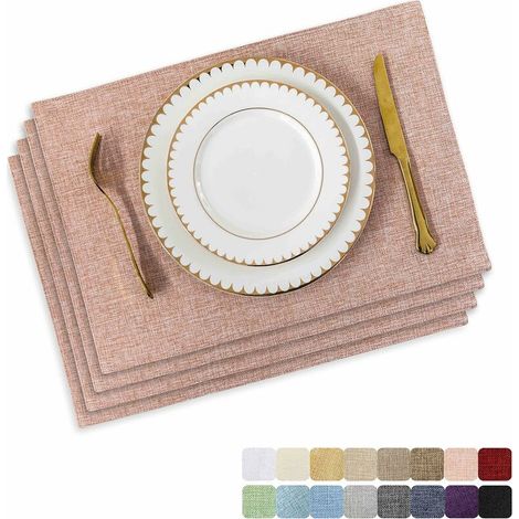 Set of 4 Heat Resistant Placemats, Washable Kitchen Mats, Apricot Pink