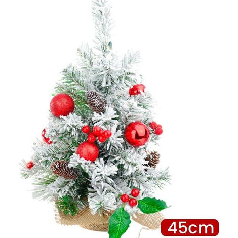 TRADE SHOP - Albero Di Natale Effetto Innevato Dim. 45 Cm Con Decori Rossi Pigne Neve -