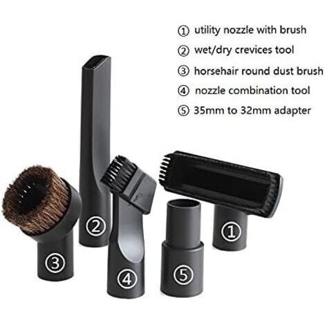 Lot de 5 accessoires pour aspirateur - 32 mm - Brosse de nettoyage - Embout suceur plat avec adaptateur de tuyau de 35 mm à 32 mm (1/4)