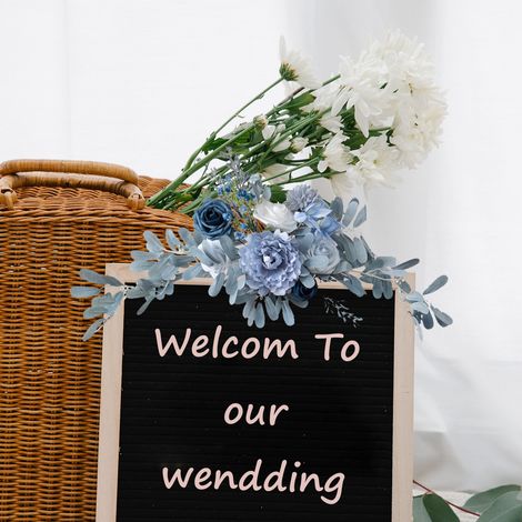 Hängendes Willkommensschild mit Blumenmuster für Hochzeiten – Blumendekoration – A4-Format (60 x 25 cm) aus Seidenstoff (1/5)