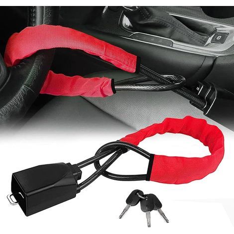 Antivol Voiture Volant, Bloque Volant Voiture Serrure Antivol Utilitaire avec 2 Clés Dispositif Antivol de Voiture pour Voitures SUV Camions Fourgonnettes, Rouge (1/5)