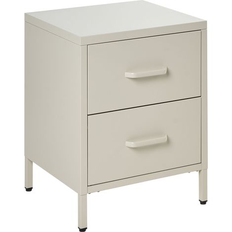 Comodino moderno in metallo beige chiaro con maniglie e 2 cassetti Malavi
