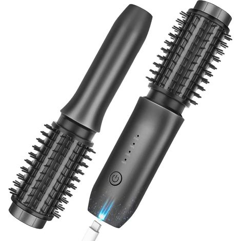 Brosse à friser sans fil, brosse lissante et fer à friser 2 en 1 sans fil, mini fer à friser portable de voyage 7000 mAh, fer à friser rechargeable aux ions négatifs, 150℃-210℃ (noir) (1/5)