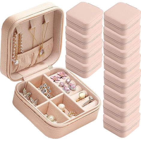 Boîte de rangement portable, boîte cadeau demoiselle d'honneur, mini boîte à bijoux, boîte de rangement en cuir PU, ensemble de 12 pièces, rose