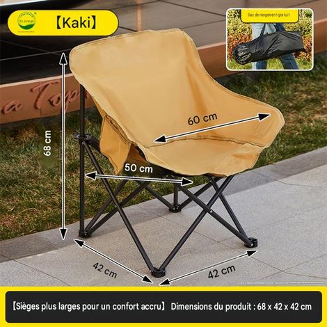 Chaise Lune Pliante de Camping Extérieur – Fauteuil Pliable Portable avec Toile en Forme U, Dossier Bas pour Camping, Pêche, Plage et Jardin 1 Pièce, Kaki (1/5)