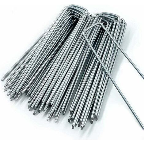 Piquet de Fixation pour Toile de Paillage,50 Piquets de Jardin en Forme de U,pour Bache Anti Herbes,Sardines Camping,Clôture de Jardin,150 MM de Long,25 MM de Large,3 MM de Diamètre, (1/5)
