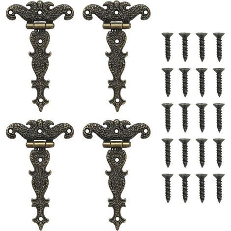 CSPARKV Lot de 4 charnières rétro en T avec vis pour armoires, fenêtres, caisses en bois, portes de grange, portes de hangar (1/4)