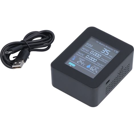 Luftqualitätsmonitor mit Echtzeit-Anzeige, farbigem Display und klarem Alarmsystem, tragbarer Formaldehyddetektor für Büro und Zuhause (Schwarz) (1/5)