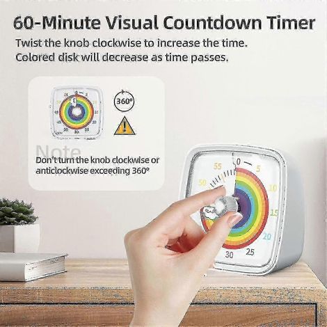 Minuteur visuel de 60 minutes avec veilleuse, compte à rebours, fonction Pomodoro, motif arc-en-ciel, convient aux enfants et aux adultes, licorne rose. (1/4)