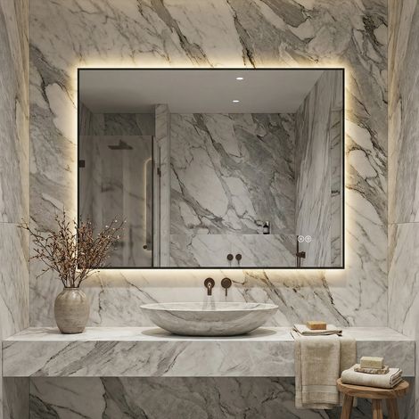 Miroir LED salle de bain 60x80 cm rétroéclairé antibuée, 3 couleurs de lumière, mémoire, miroir sans cuivre 5 mm, cadre aluminium, nior (1/5)
