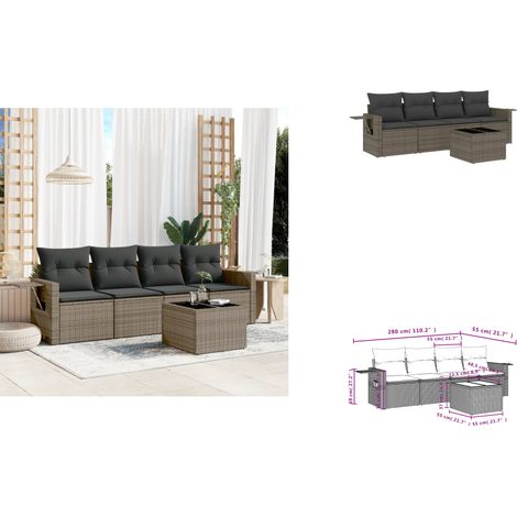 5-tlg. Garten-Sofagarnitur mit Kissen Grau Poly Rattan - Gartenmöbel - PE-Rattan Möbel - Outdoor Lounge Set - Sofasatz - Esszimmergarnitur (1/3)
