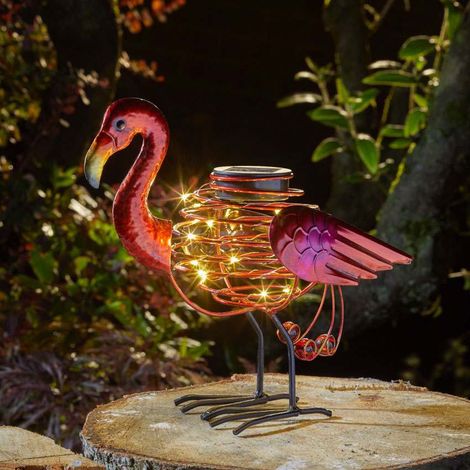 Solar Power Novelty LED Light Up Flamingo Spiral Lantern | Outdoor Garden Table Patio (1/3)
