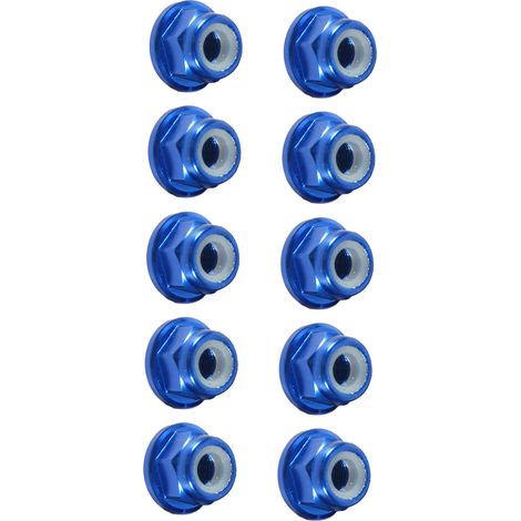 Lot de 10 écrous hexagonaux autobloquants en aluminium avec insert nylon M3, bleu royal (1/5)