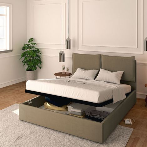 Baldiflex Letto Contenitore Matrimoniale 160x200 Licia in Ecopelle con Rete a Doghe colore Grigio talpa Taupe (1/5)