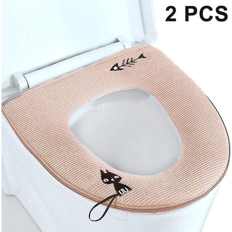 Lot de 2 housses de siège de toilette avec fermeture éclair, lavables, couleur beige. (1/5)