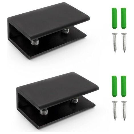 2 Pièces Support Étagère Verre Réglable. Pince Noire pour Verre de 8-12mm. Équerre Étageres avec Fixation Murale pour Salle de Bain. Salon et Cuisine (1/5)
