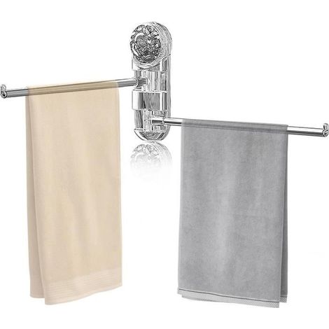 Porte-serviettes mural pivotant à 2 bras - Porte-serviettes autocollant - Sans perçage - Pour salle de bain, toilettes, cuisine (1/4)