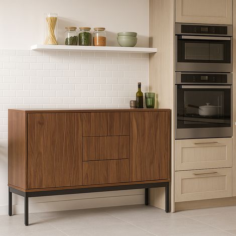 URBAN MEUBLE Meuble de rangement de cuisine effet grain de bois avec façade ondulée et cloison de grande capacité 150x40x80cm (1/5)