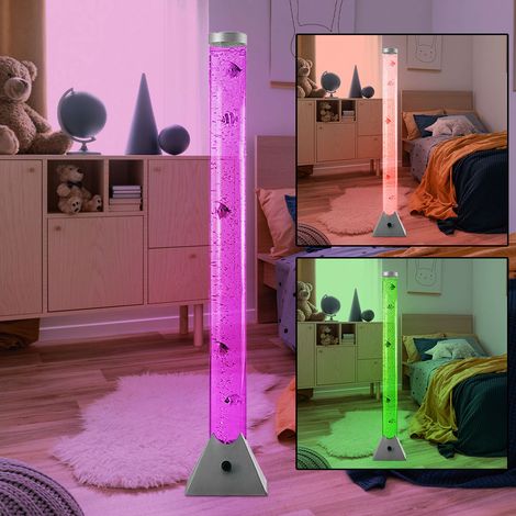 LED RGB Wasser Säule Stand Leuchte Deko 10 Fische Steh Lampe Kabel Schalter Farbwechsel