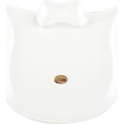 Assiette à Dessert en Céramique en Forme de Chat Blanc avec Nez Doré 18 x 17,8 cm - PANGIVO (1/4)