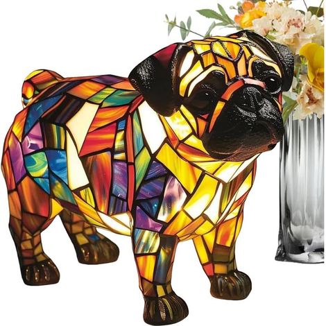 Hundelampe mit getöntem Glas – Retro-Hundelampe im Buntglas-Look – Nachtlicht (1/5)