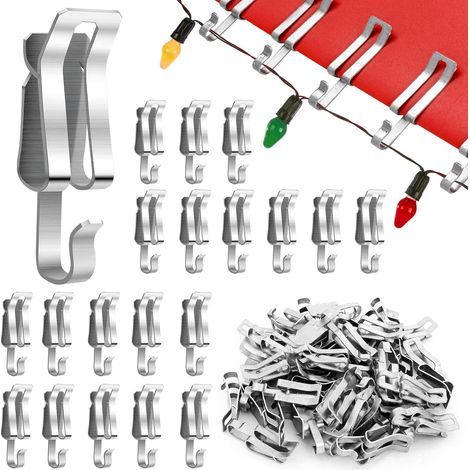 Set mit 50 Metallhaken für Weihnachtsbeleuchtung, Dachrinnen, Dachleuchten, saisonale Dachschindeln, Weihnachtsdekorationen, silberfarben (1/5)