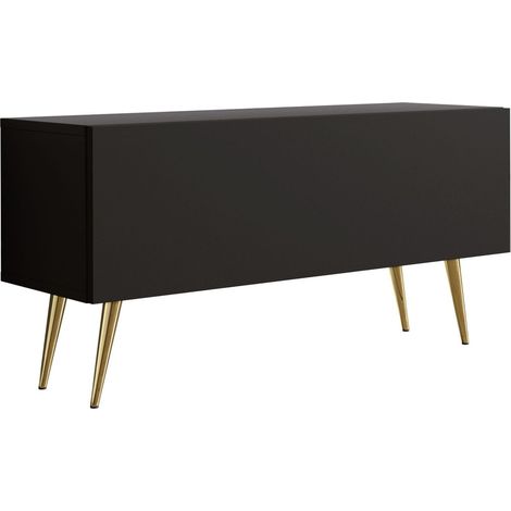 Meuble TV : Noir Mat, pieds dorées, 100 × 52 × 32 cm (1/5)