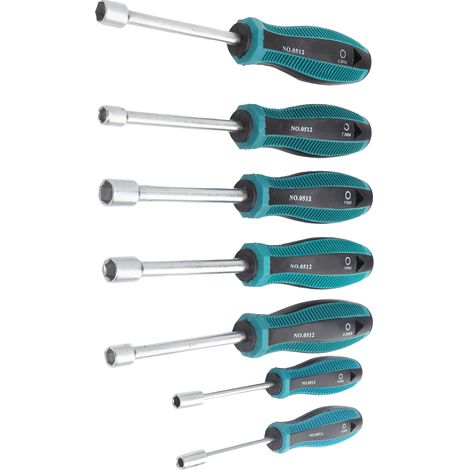 7-teiliges Set aus Sechskant-Steckschraubendrehern Nr. 45 aus Stahl mit rutschfestem Griff und Aufbewahrungstasche. (1/5)