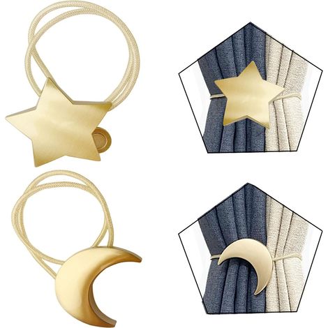Attaches-rideaux magnétiques clips décoratifs en corde 1 paire or lune et étoile attaches-rideaux pour fenêtre (1/5)