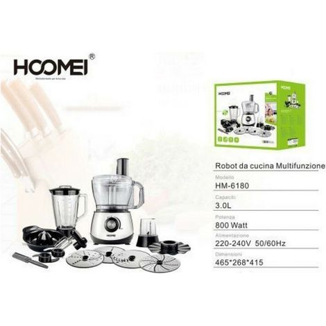 TrAdE Shop Traesio - Robot Da Cucina Multifunzione In Abs E Acciaio Inox 800 Watt 3lt Hoomei Hm-6180 -
