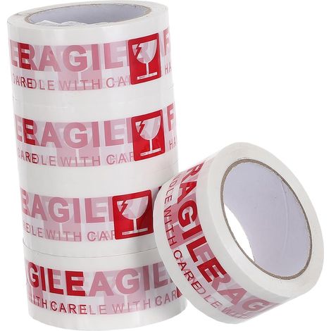 Lot de 5 rouleaux de ruban adhésif « Fragile », ruban de scellage haute résistance pour cartons d'expédition : solution de marquage transparent pour le déménagement, le stockage et (1/5)