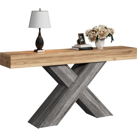 Console étroite pieds en X aspect bois panneau particules entrée salon meuble rangement design moderne console décorative intérieure