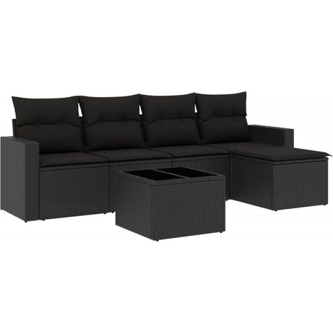 vidaXL Salon de jardin 6 pcs avec coussins noir résine tressée (1/5)
