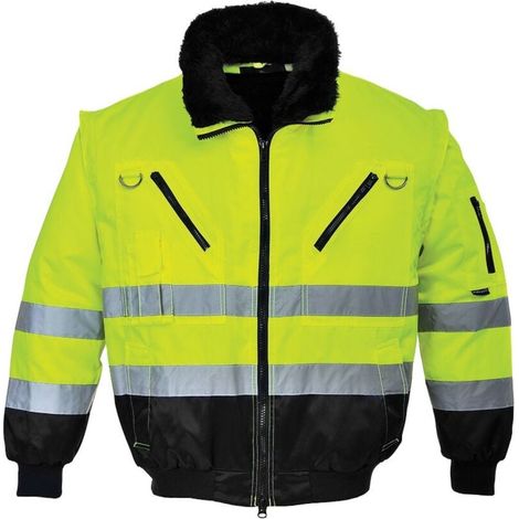 Giacca da pilota Portwest 3 in 1 ad alta visibilità Giallo / Nero L