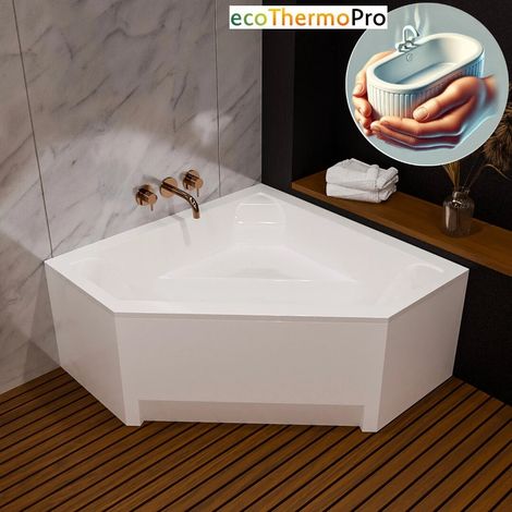 ECOLAM Badewanne IRMA 140 x 140 cm +  Schürze Thermobadewanne mit Isolierung Eckbadewanne Fünfeckform symmetrisch Acryl weiß glänzend