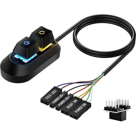 Bouton d'alimentation externe pour ordinateur de bureau, interrupteur d'alimentation pour PC, bouton d'alimentation multifonctionnel pour un démarrage et une réinitialisation faciles - 2M