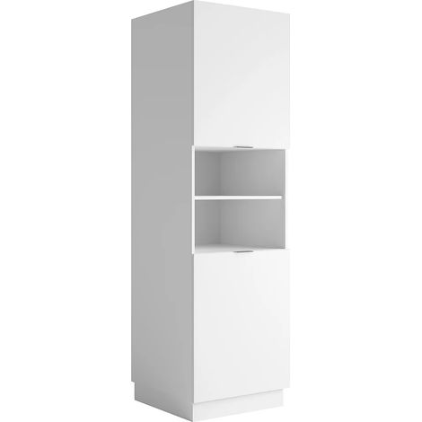 Vente-Unique – Colonne de cuisine 2 portes 2 niches – Blanc – Finition mélaminée résistante à la chaleur – Dimensions 60x204x58 cm