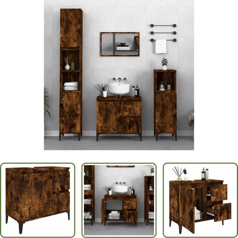 Holzschrank - Badschrank Räuchereiche 65x33x60 cm Holzwerkstoff (1/5)