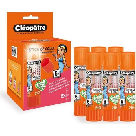 Colle en bâton - CLEOPATRE - Adhésive Stick - 6 bâtons - 21 gr - Invisible et sans solvant (1/4)