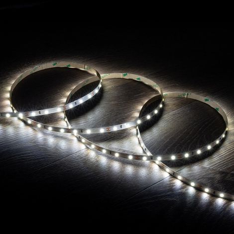 Tira LED 12V SMD 60 LED/m 5m 5W/m 400lm/m Ancho 8mm Corte 5cm IP20 6000K Blanco Frío