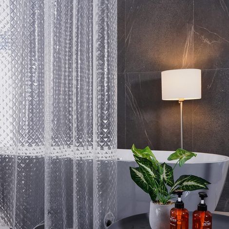 Rideau de Douche Transparent 120x180cm Anti Moisissure Imperméable avec Bloc de Verre en Bas Rhombe Rideau de Baignoire avec 8 Crochets (1/5)