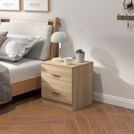 Comodino con 2 cassetti, tavolino per soggiorno o camera da letto, portata massima 30 kg, dimensioni 45x39,5x49 cm, colore naturale. (1/5)